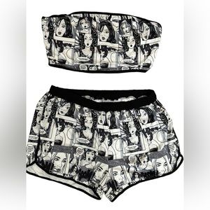 💚 2 piece matching shirt and tube top set 🖤🤍